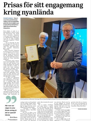 Reportage om årets eldsjäl i Torslanda-Öckerötidningen